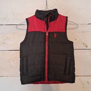US Polo Assn. Size 4T Puffer Insulated Vest Full Zip Baby Toddler Red And Grey